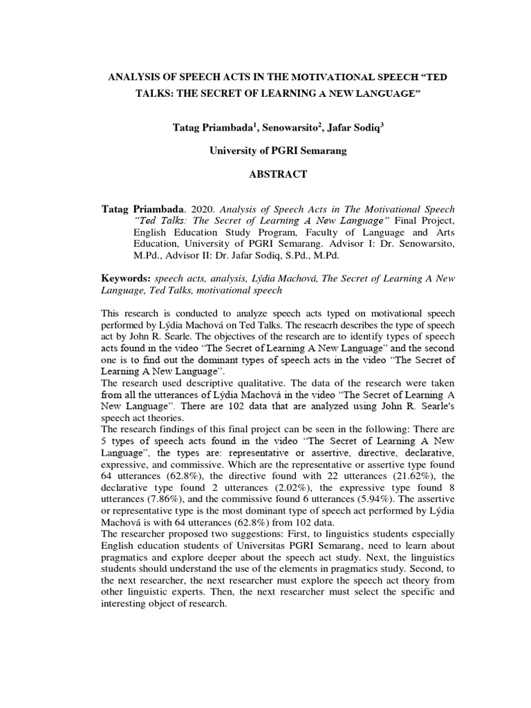Speech Act Analysis in TED Talk | PDF | Communication | Speech