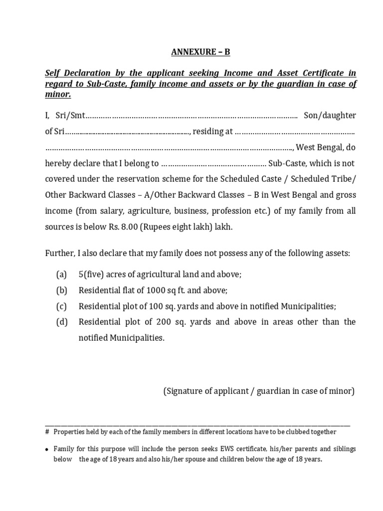 EWS Annexure B Self Declaration Form | PDF