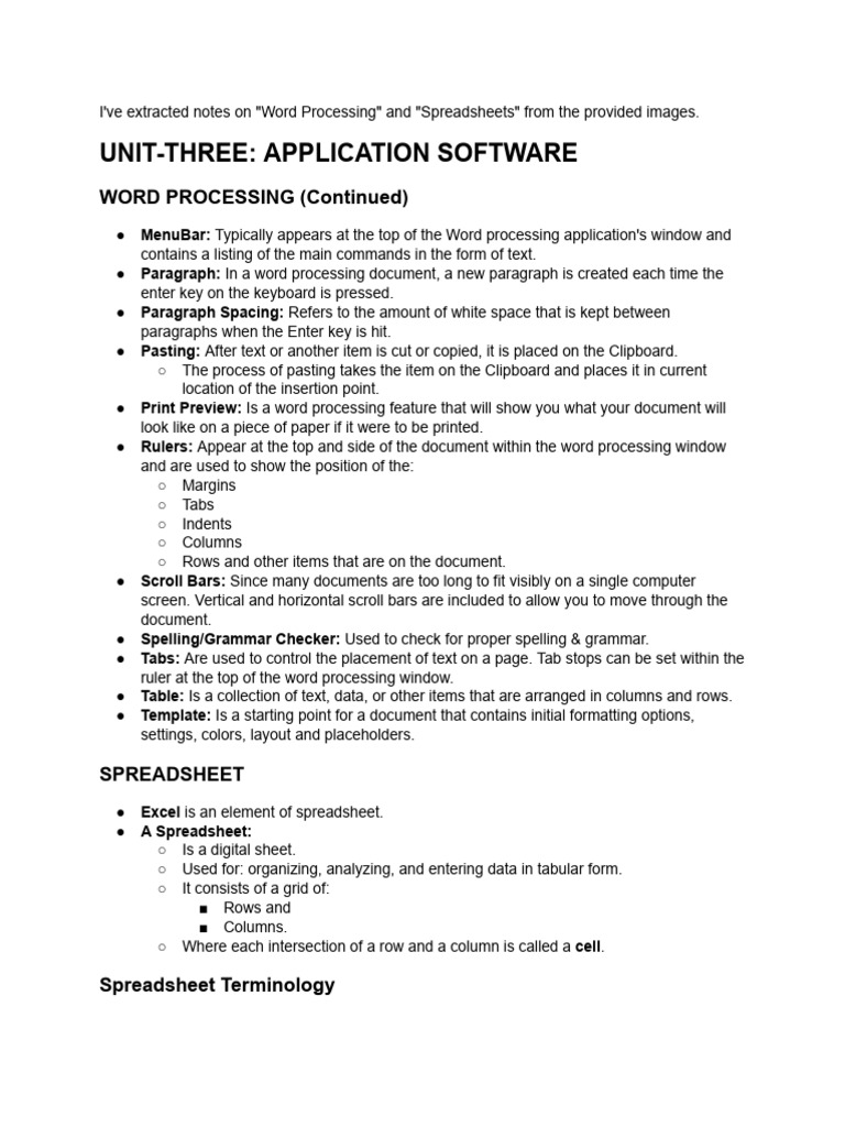 Word Processing and Spreadsheet Basics | PDF | Spreadsheet | Microsoft ...