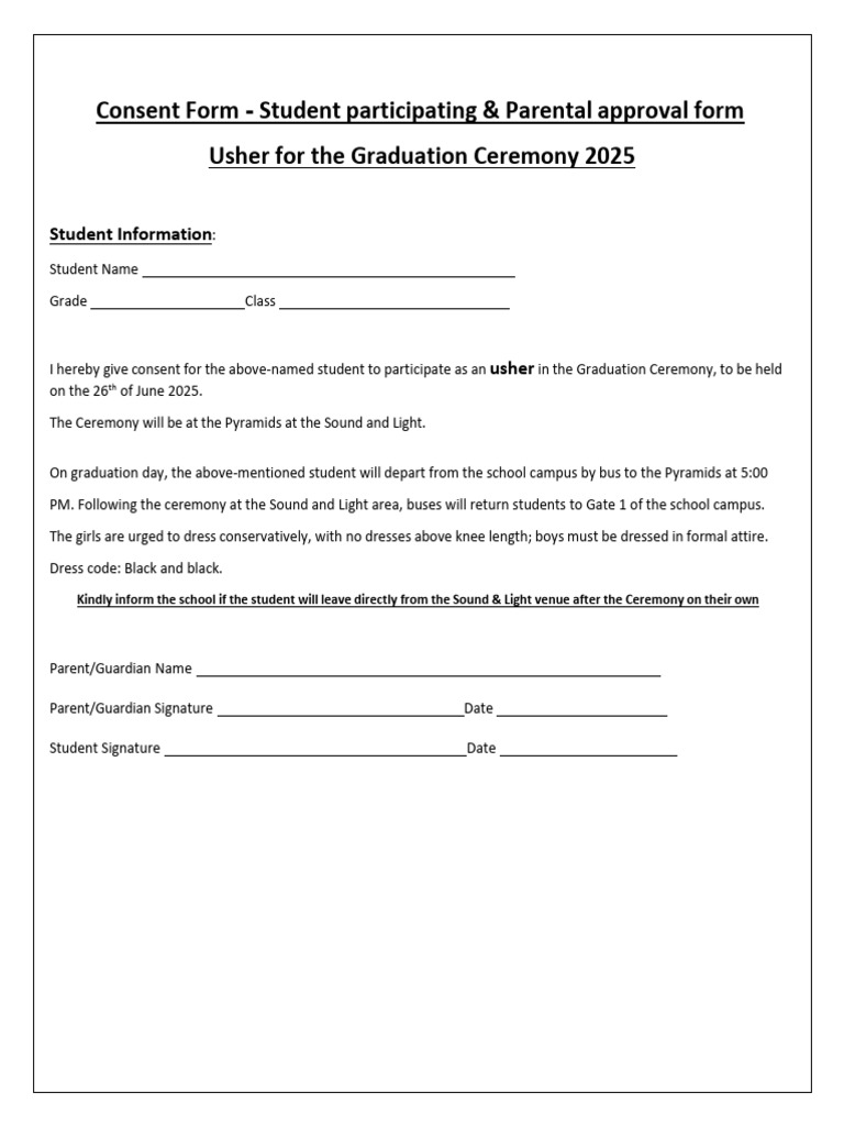 Graduation 2025 Consent Form USHER | PDF