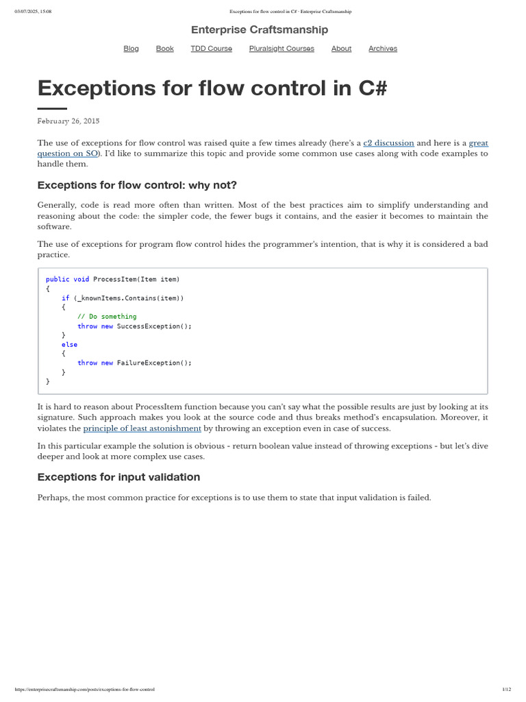 C# Exceptions for Flow Control Issues | PDF | Control Flow | C Sharp ...