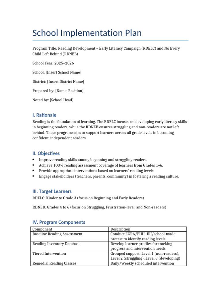 RDELC RDNEB Implementation Plan | PDF | Education Theory | Human ...