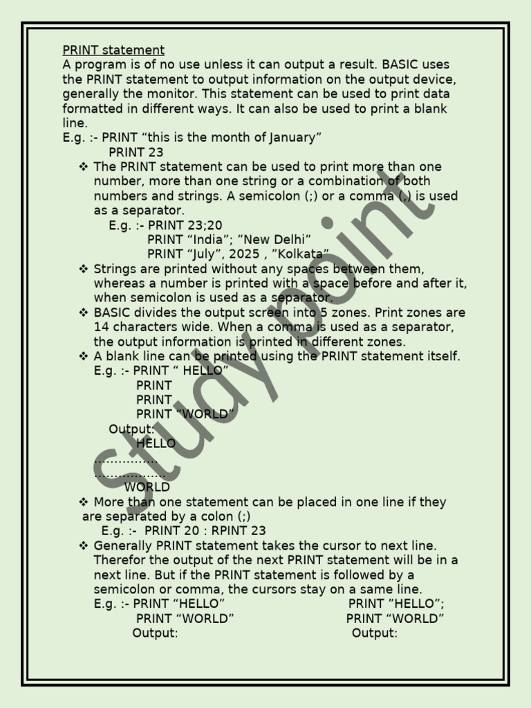 QBasic PRINT Statement Explained | PDF
