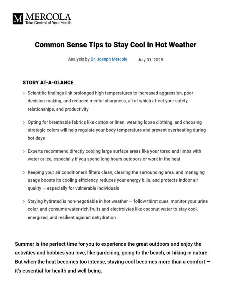 How To Stay Cool in Hot Weather PDF | PDF | Hyperthermia | Dehydration