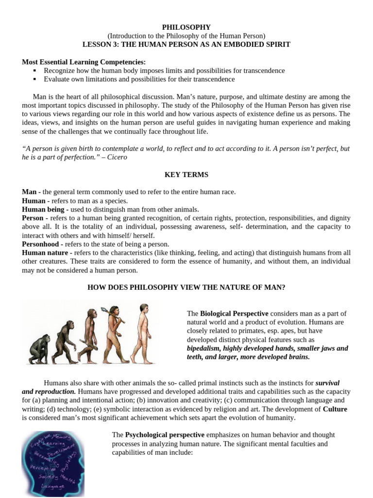 Understanding the Human Person's Nature | PDF | Mind | Awareness