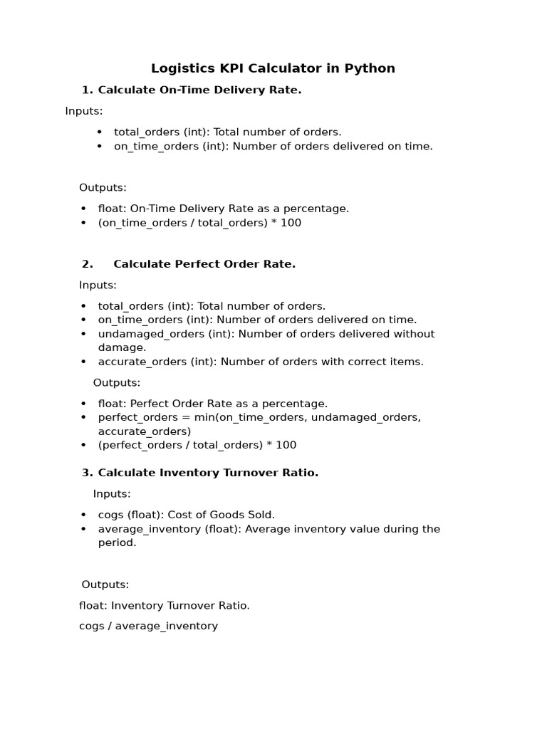 Python Logistics KPI Calculator | PDF