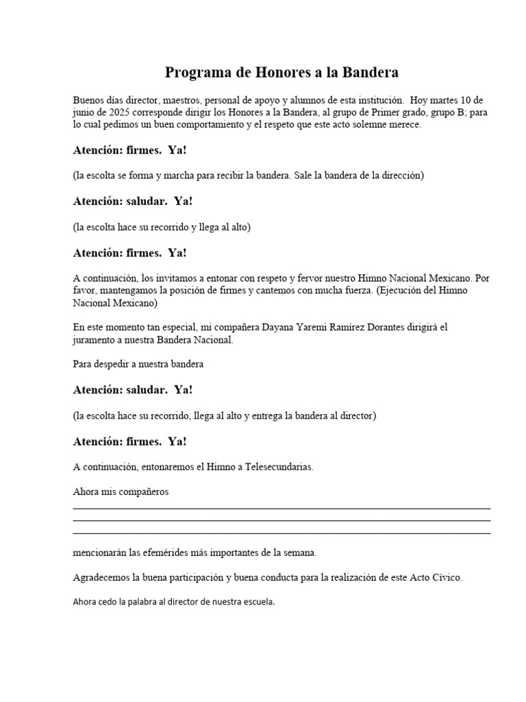 Honores a la Bandera en Escuela Primaria | PDF