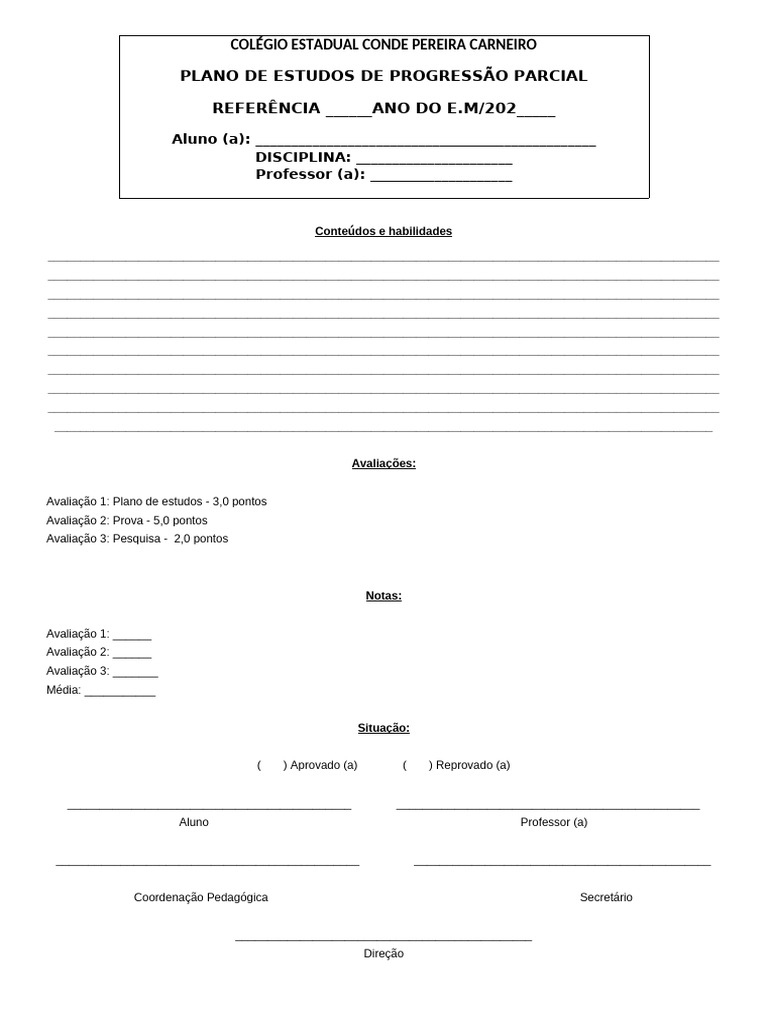 Plano de Estudos e Avaliações E.M. | PDF | Ensino