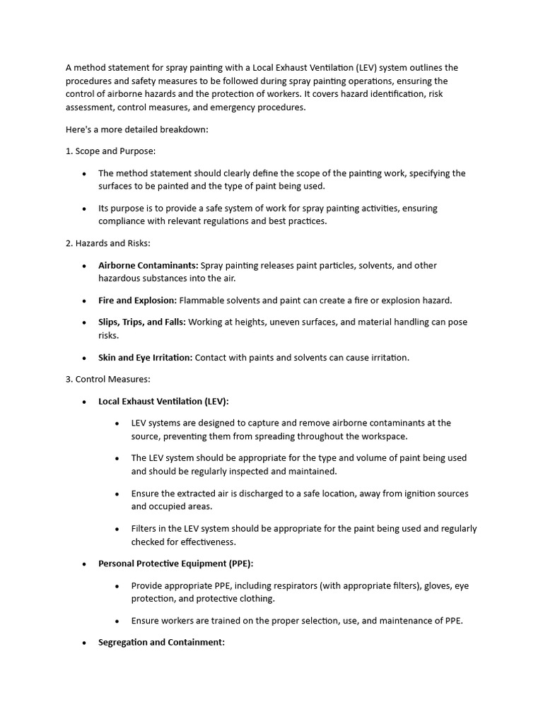 Spray Painting Safety & LEV Method Statement | PDF | Personal ...