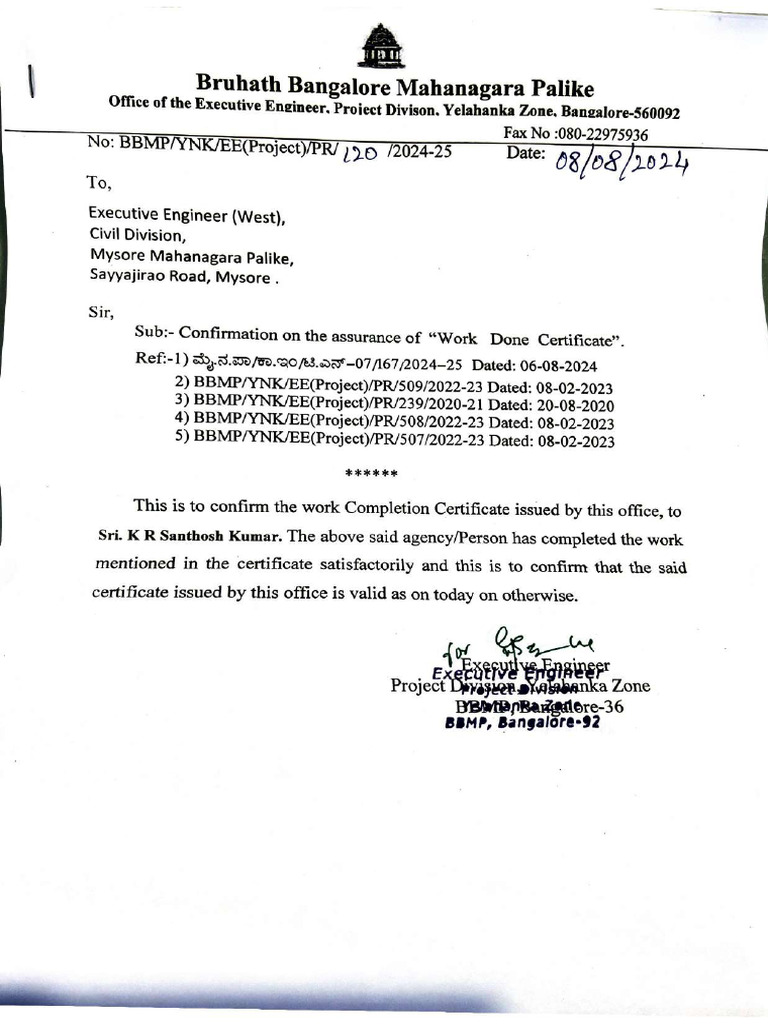 Santosh Work Done Confirmation - Compressed | PDF