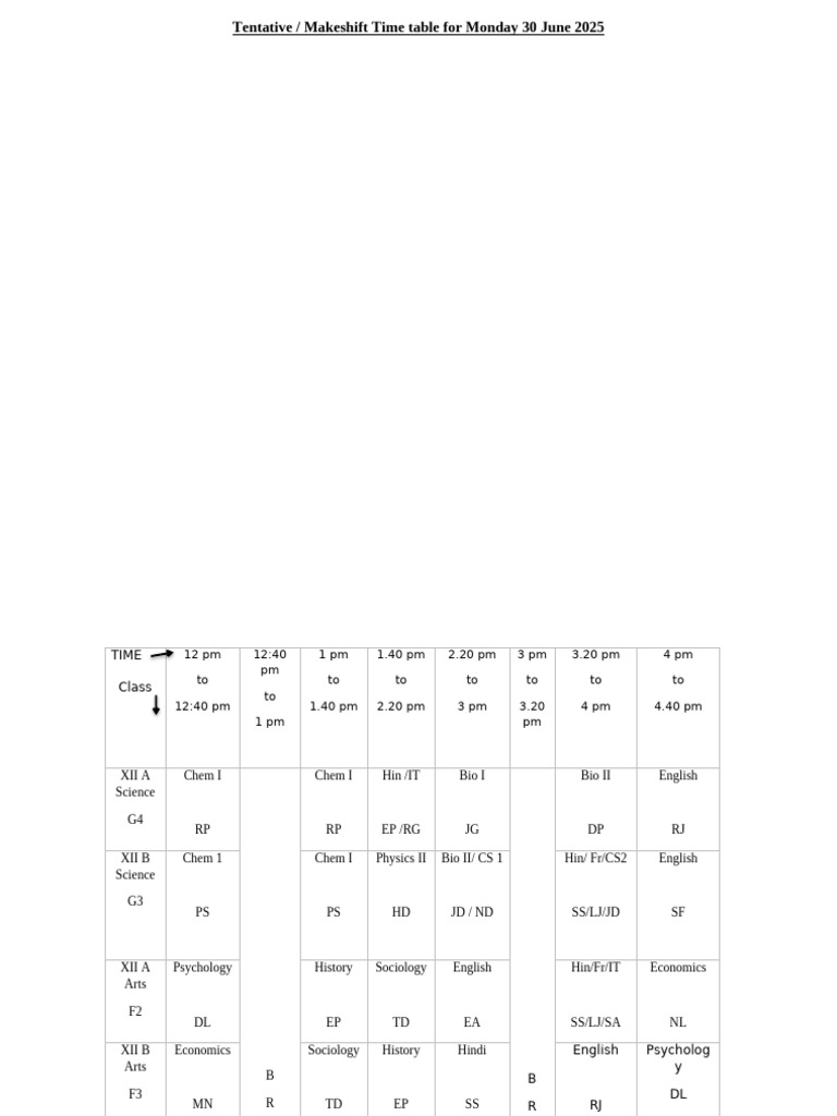 Tentative Timetable for June 30, 2025 | PDF