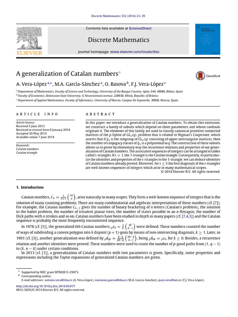A Generalization of Catalan Numbers | PDF | Mathematical Concepts ...