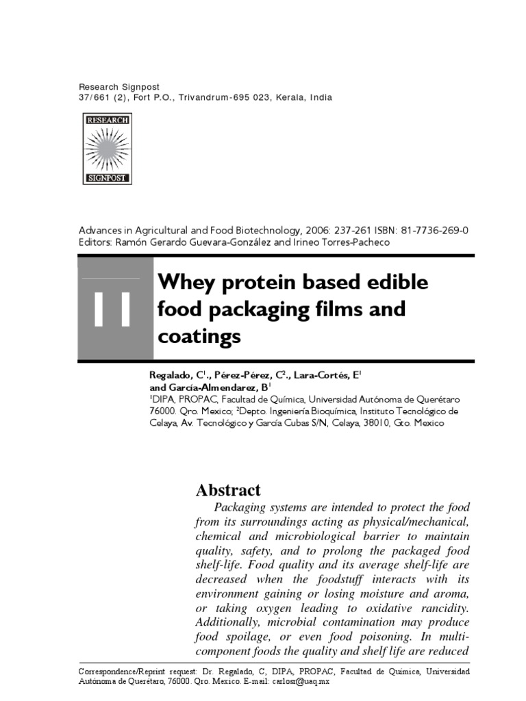 Whey Protein Based Edible Food Packaging Films and Coating PDF