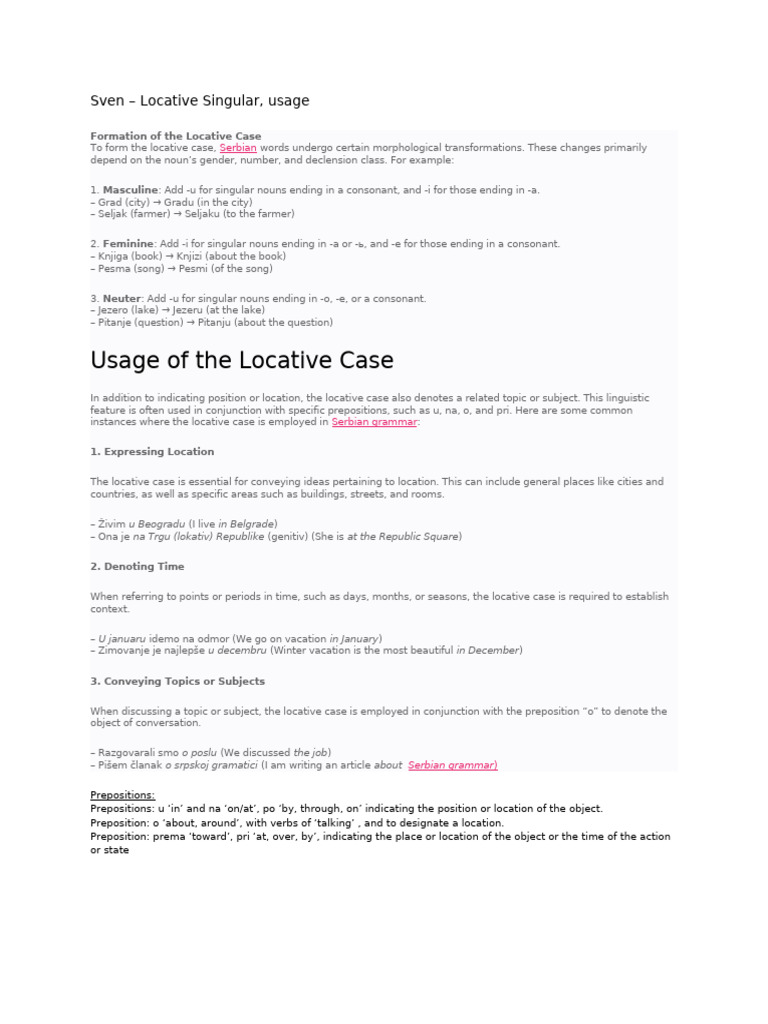 Understanding the Locative Case in Serbian | PDF