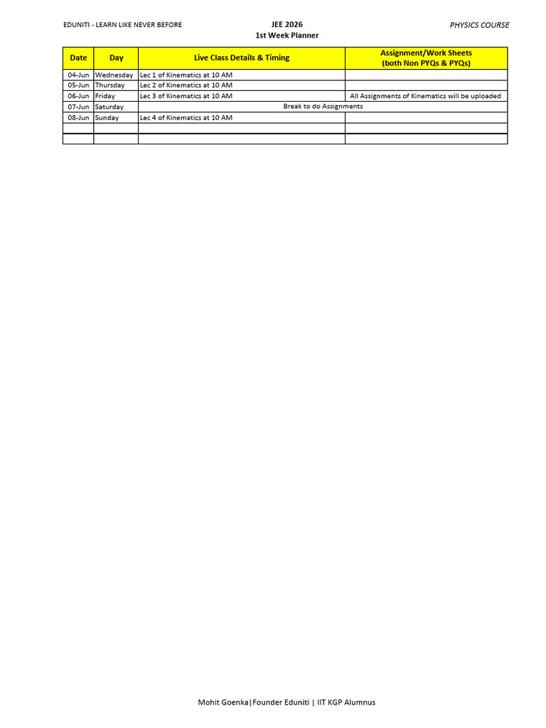 1st Week 4th June To 8th June | PDF