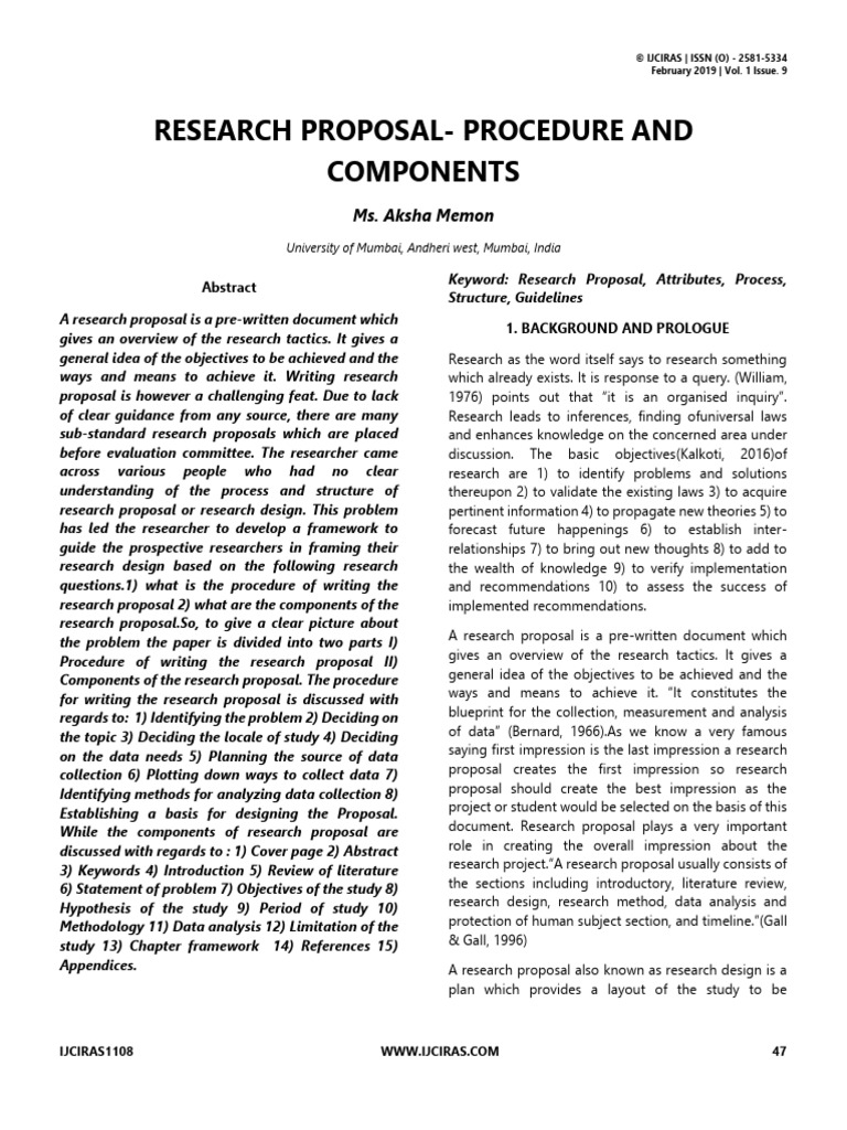 Research Proposal Procedure and Componen | PDF | Abstract (Summary ...