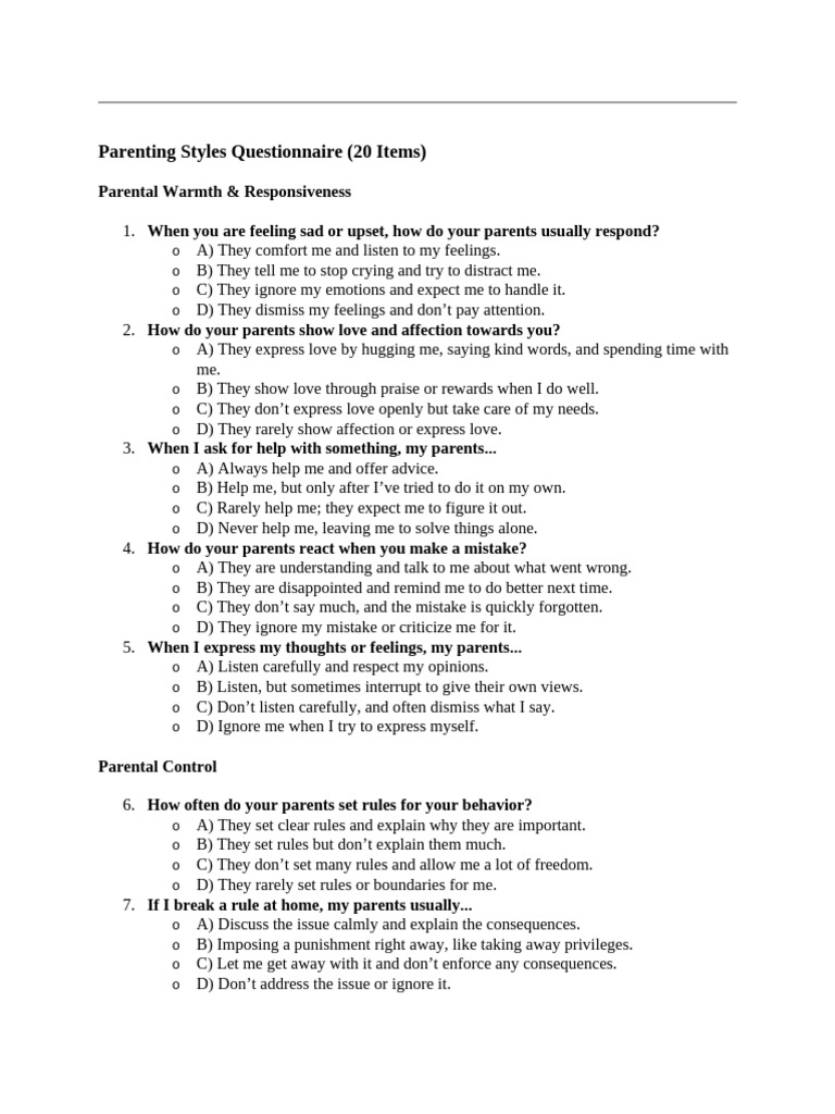 Parenting Styles Questionnaire Guide | PDF | Feeling | Parenting