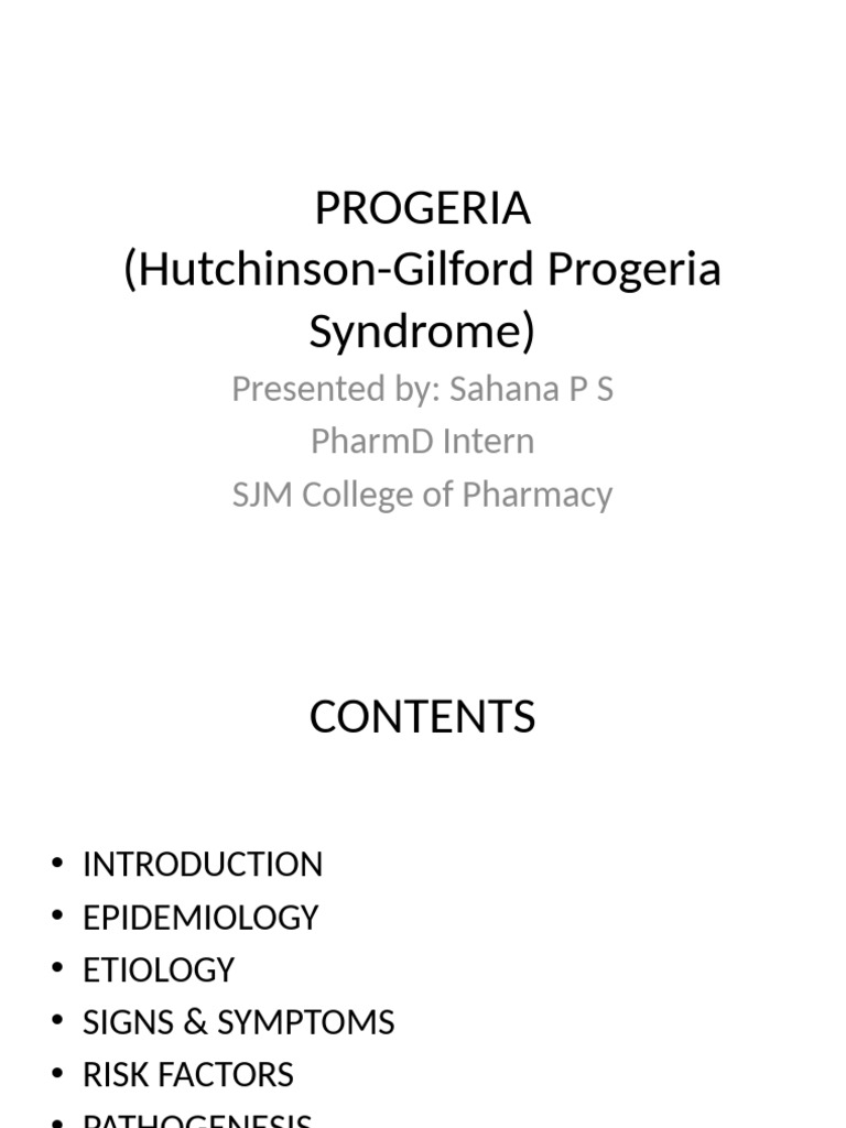 Progeria Presentation Sahana | PDF | Diseases And Disorders | Medical ...