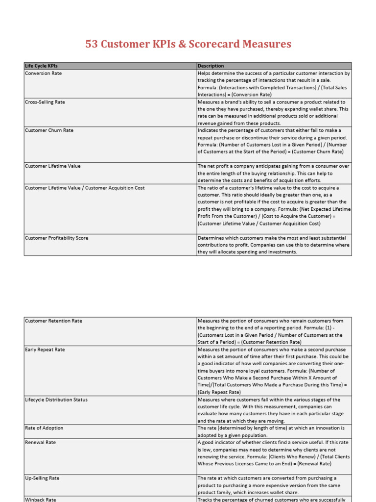 Key Performance Indicators for Customer Lifecycle | PDF | Customer ...