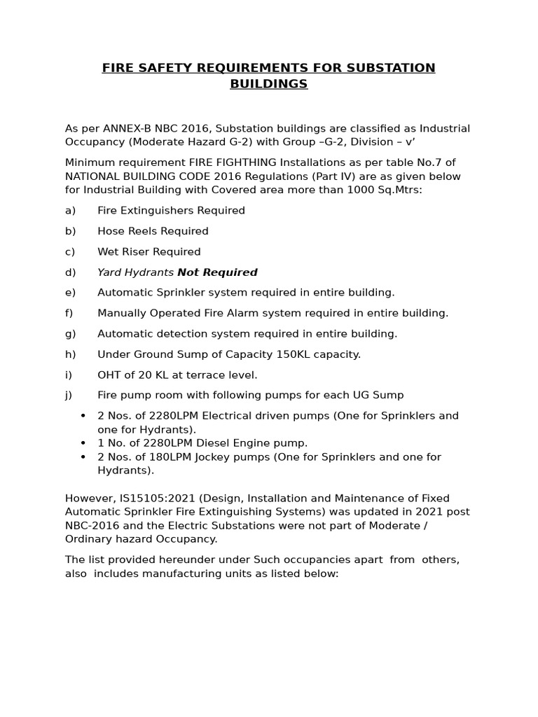 Fire Safety Standards for Substations | PDF | Fire Sprinkler System | Fires