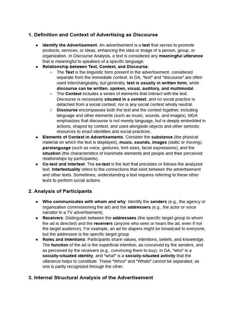 Advertising Discourse Analysis Essentials | PDF | Semiotics | Discourse