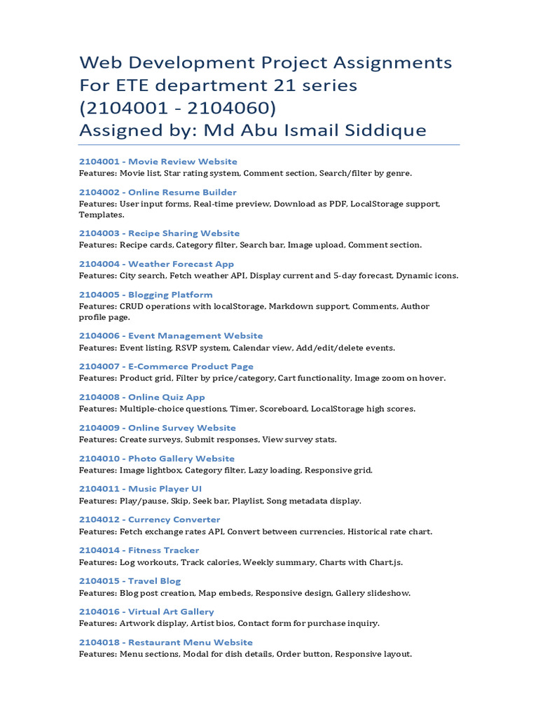 Web Development Projects 2104001 2104060 | PDF | Websites | Timer