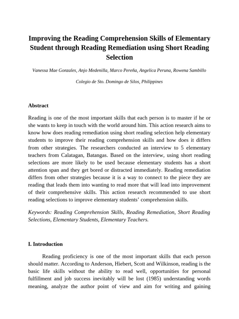 Enhancing Elementary Reading Comprehension | PDF | Reading ...