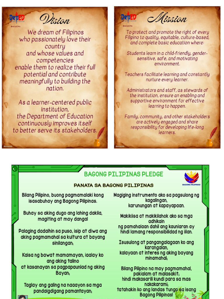 Deped Vision, Mission at Panunumpa Sa Bagong Pilipinas | PDF