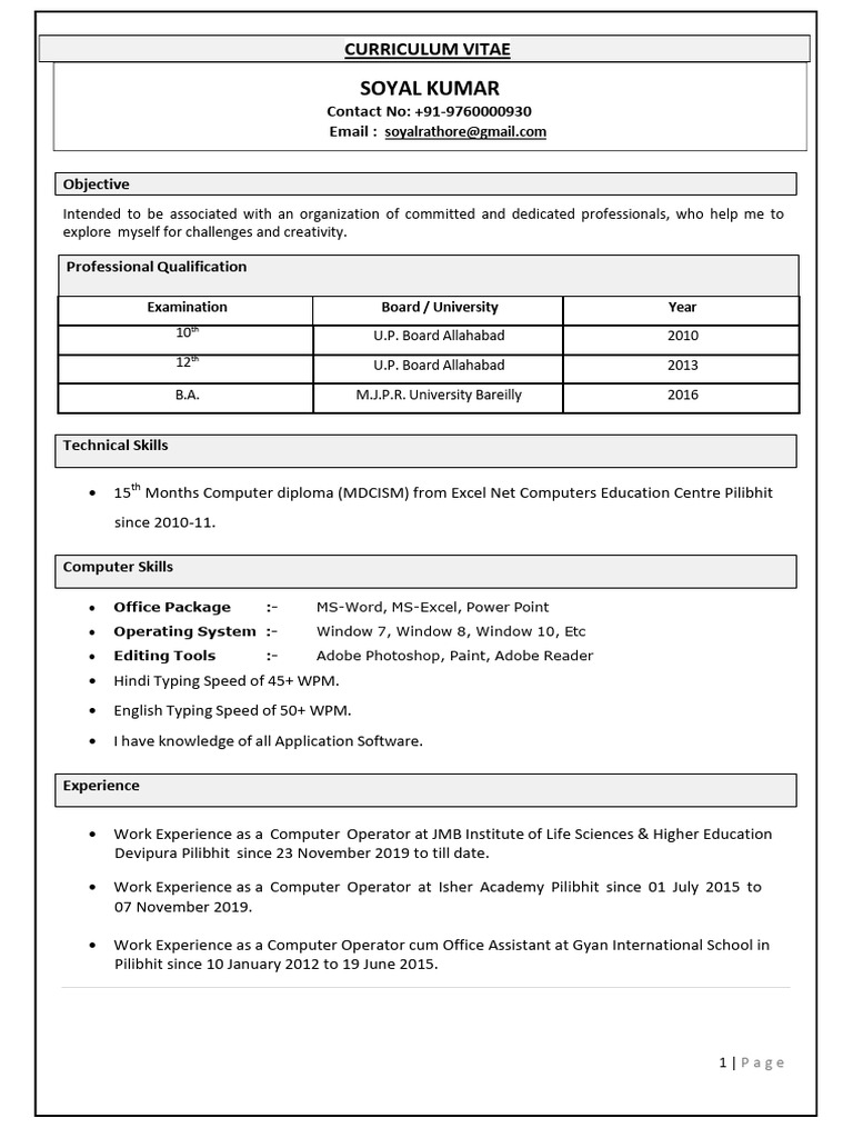 Soyal Kumar's Curriculum Vitae | PDF