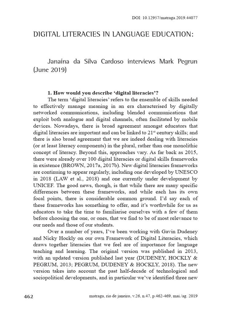 Digital Literacies in Language Education | PDF | Literacy | Human ...