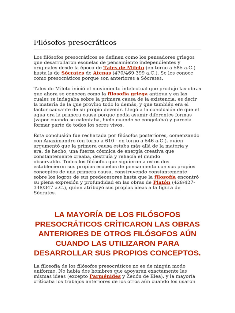 Filósofos Presocráticos y Platon | PDF | Sócrates | Platón