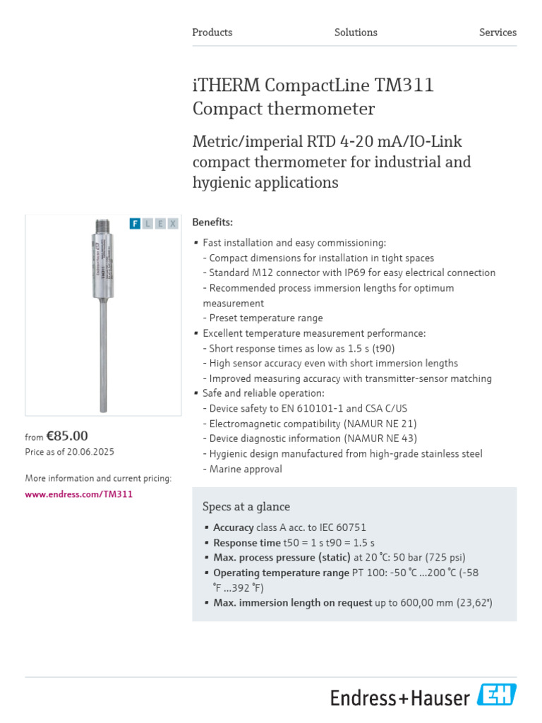 Endress-Hauser ITHERM CompactLine TM311 en | PDF | Equipment ...
