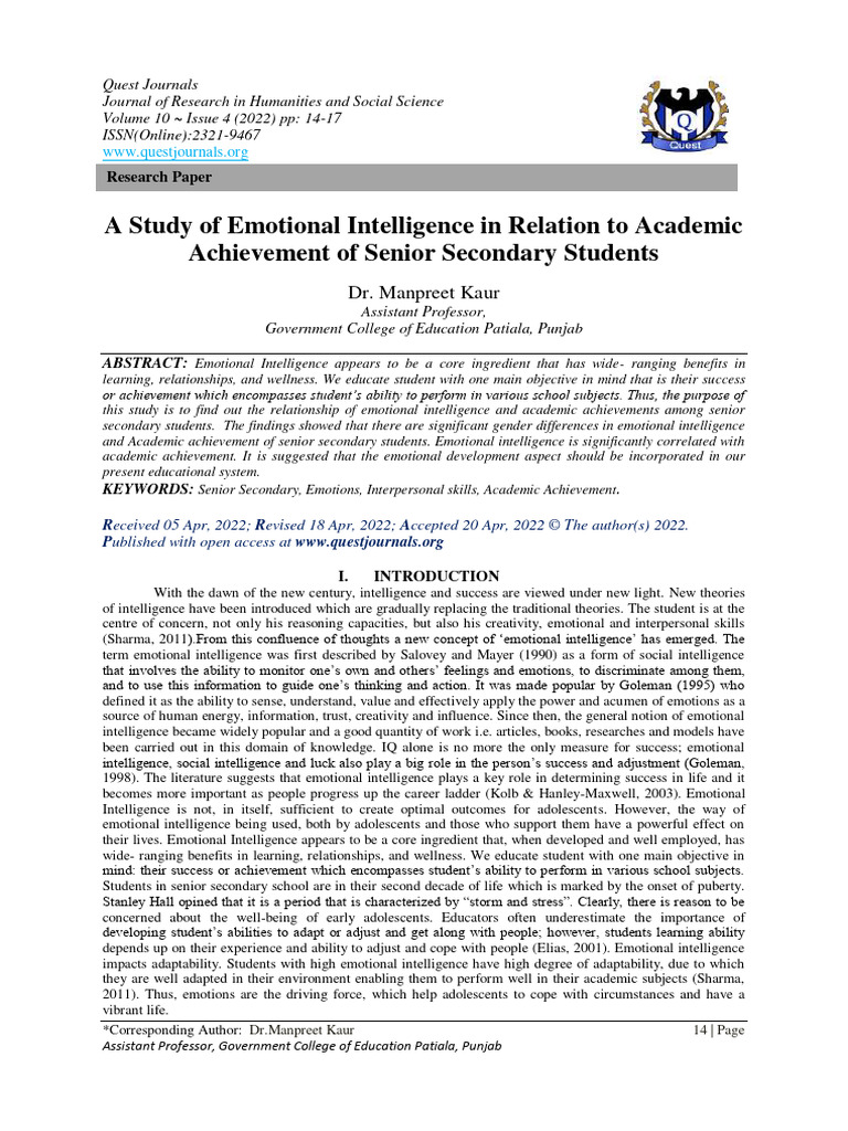 Emotional Intelligence and Academic Success | PDF | Emotional ...