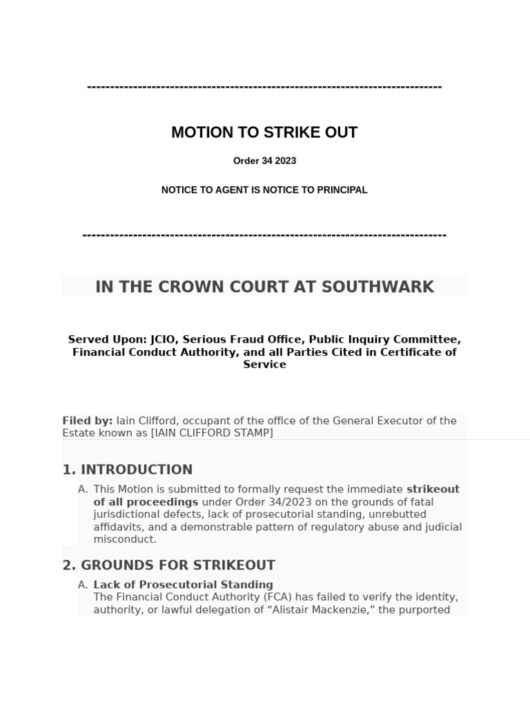Motion to Strike Order 34/2023 | PDF | Affidavit | Justice