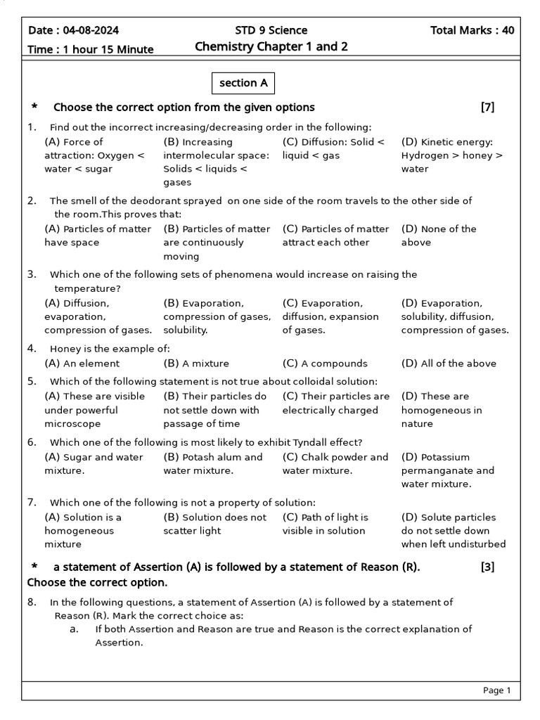 Chemistry Chapter 1 and 2 | PDF
