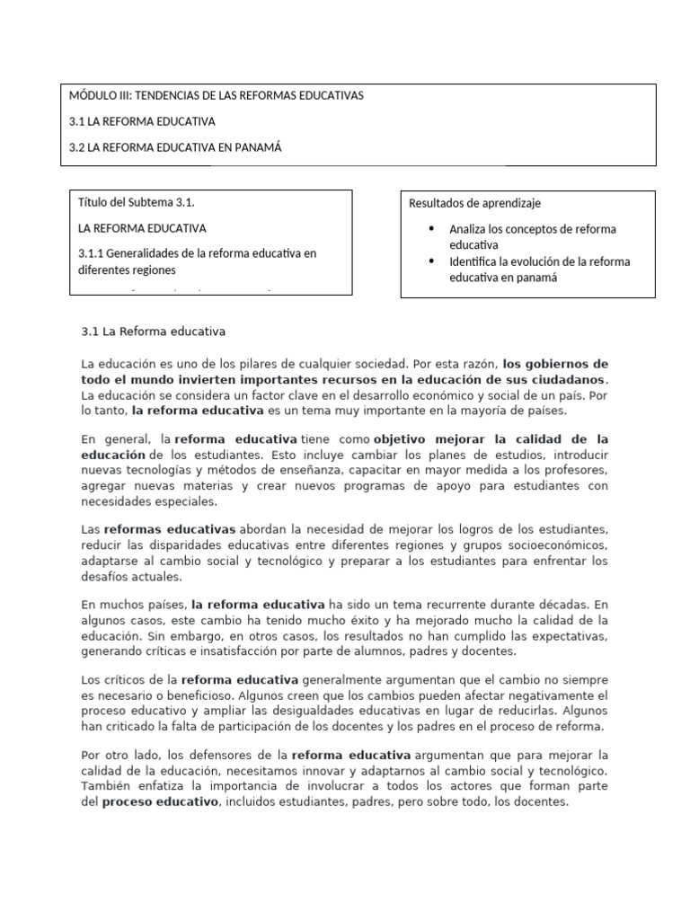 Importancia de la Reforma Educativa | PDF | Enseñando | Educación primaria