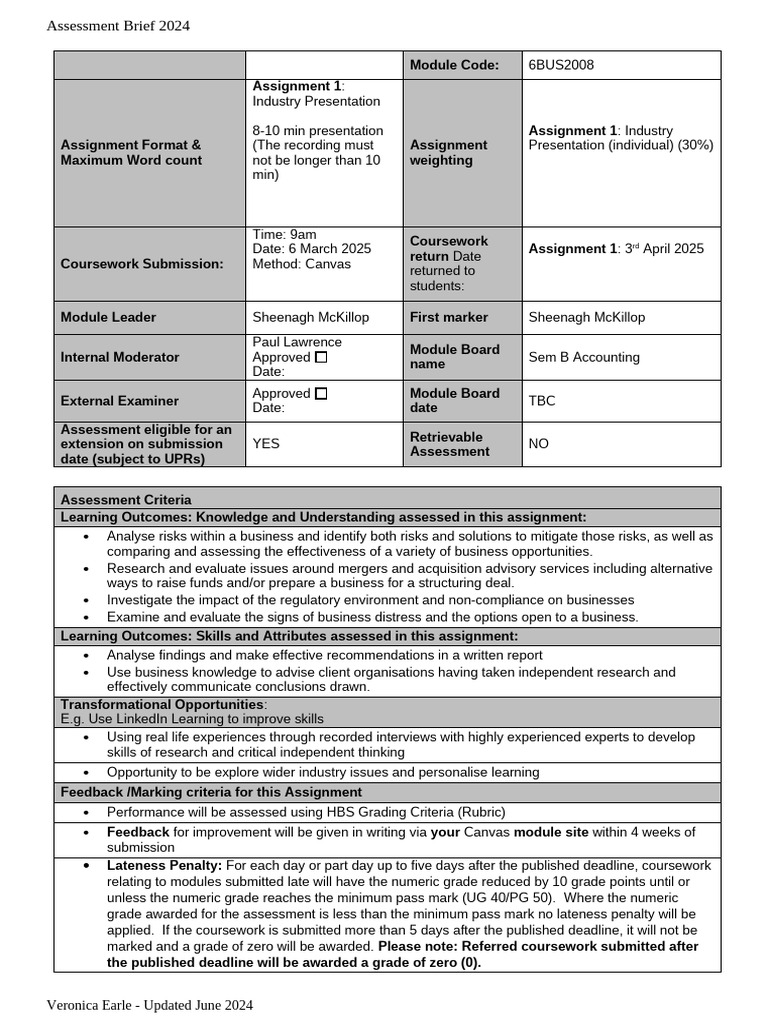 HBS Assessment Brief Template 2024 SM Assignment 1 Final For External ...