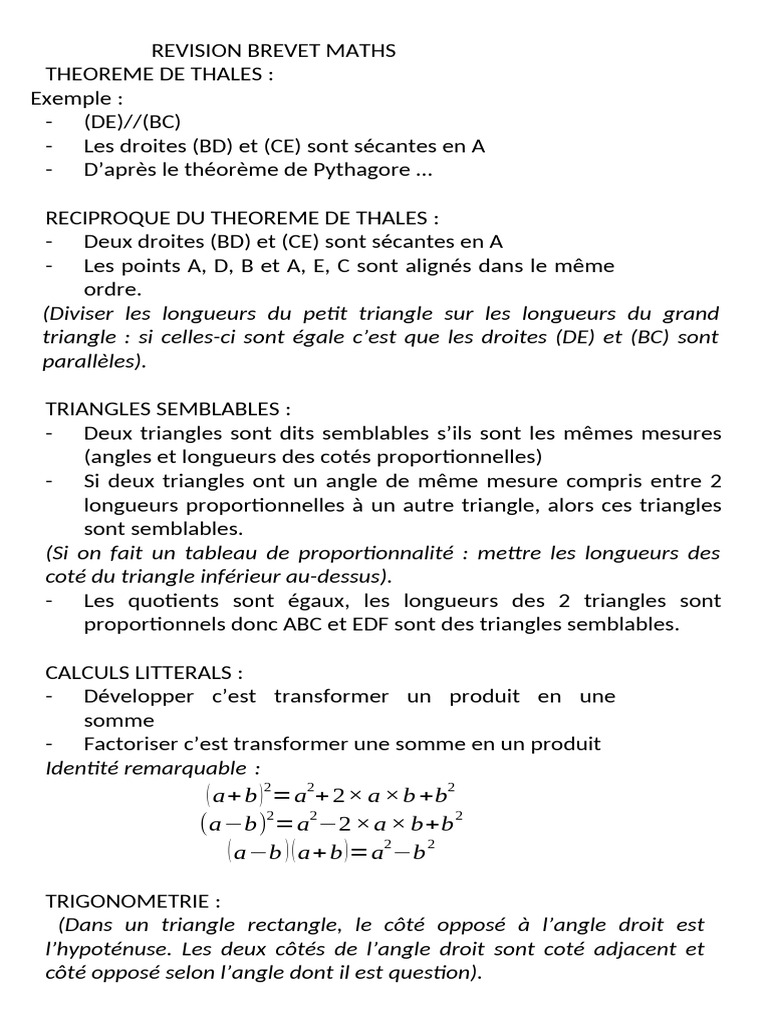 Révision Brevet Maths 2023 | PDF | Triangle | Entier naturel