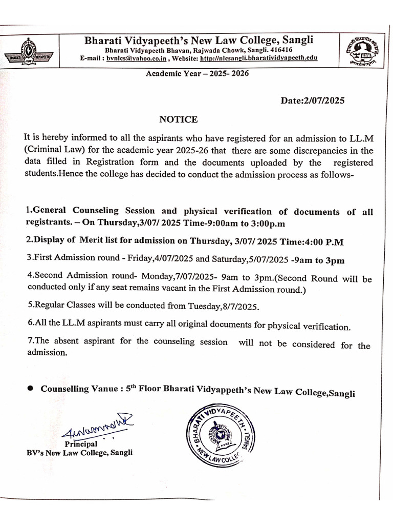 LL M Admission Notice | PDF