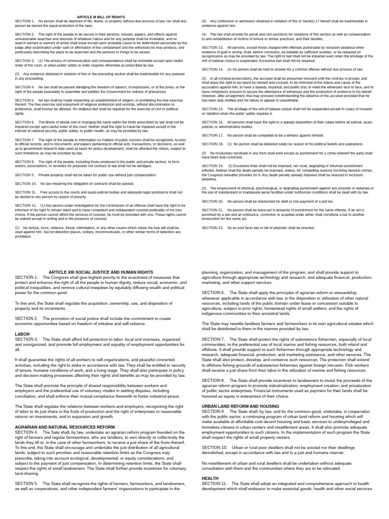 Article III: Bill of Rights Overview | PDF | Search And Seizure ...