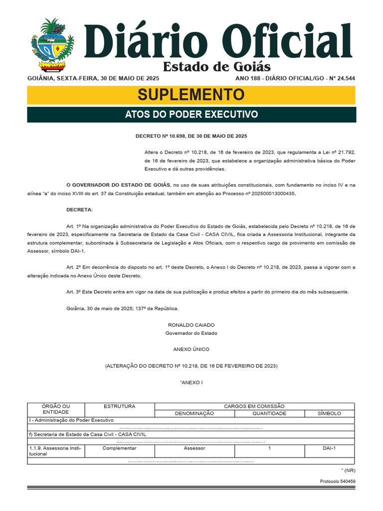 Decretos do Poder Executivo de Goiás | PDF | Constituição | República