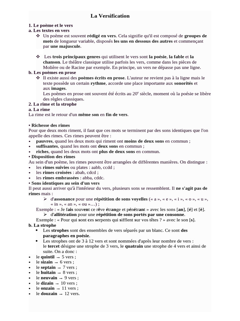 Introduction à la Versification Poétique | PDF | Rime dans la poésie ...