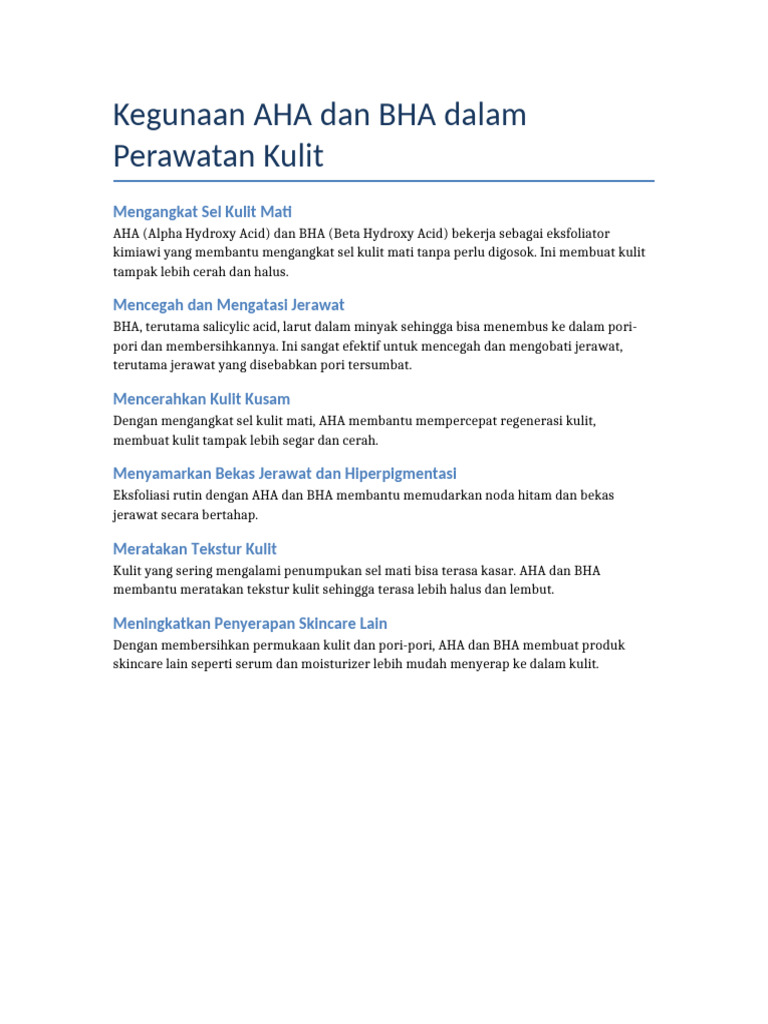 Manfaat AHA dan BHA untuk Kulit | PDF