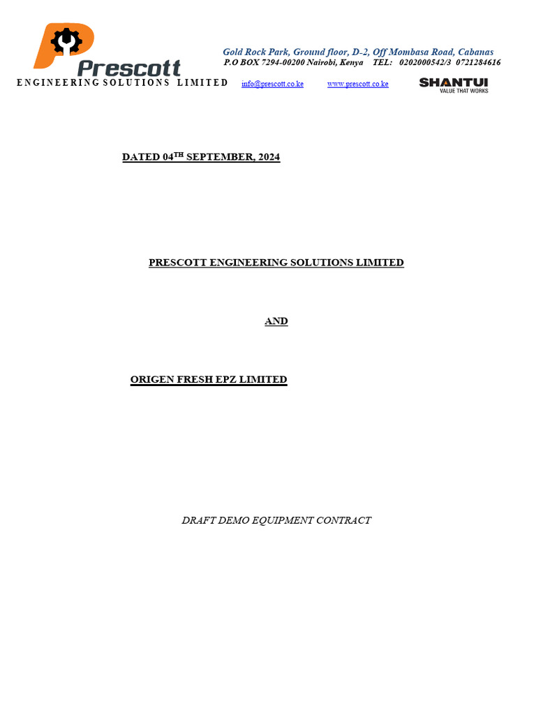 Shantui Electric Demo Contract Draft | PDF | Indemnity | Justice