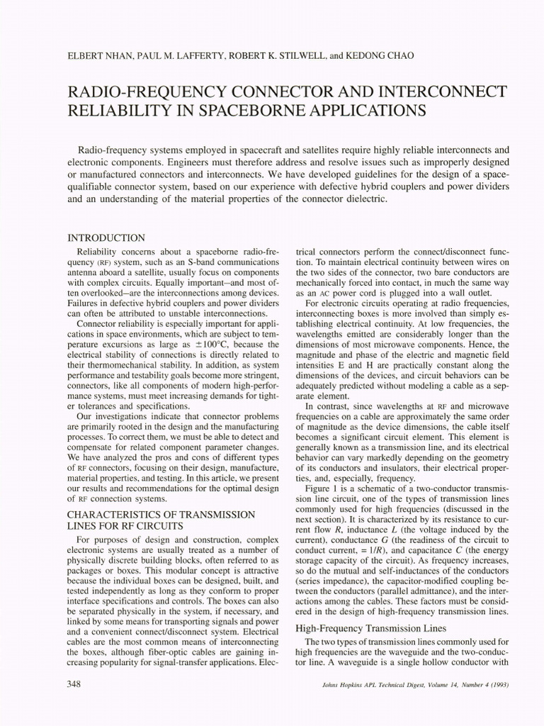 RF Connector Reliability in Space Systems | PDF | Transmission Line ...