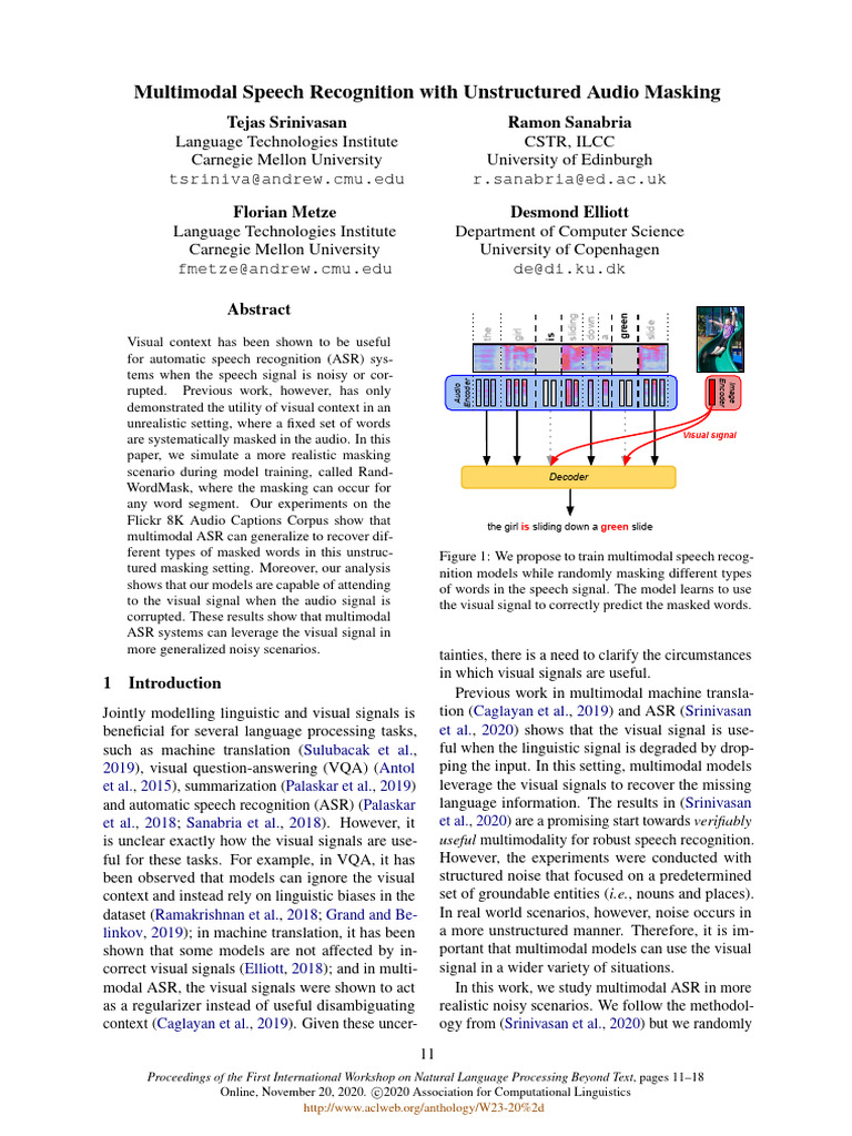 Multimodal ASR with RandWordMask | PDF | Speech Recognition | Word