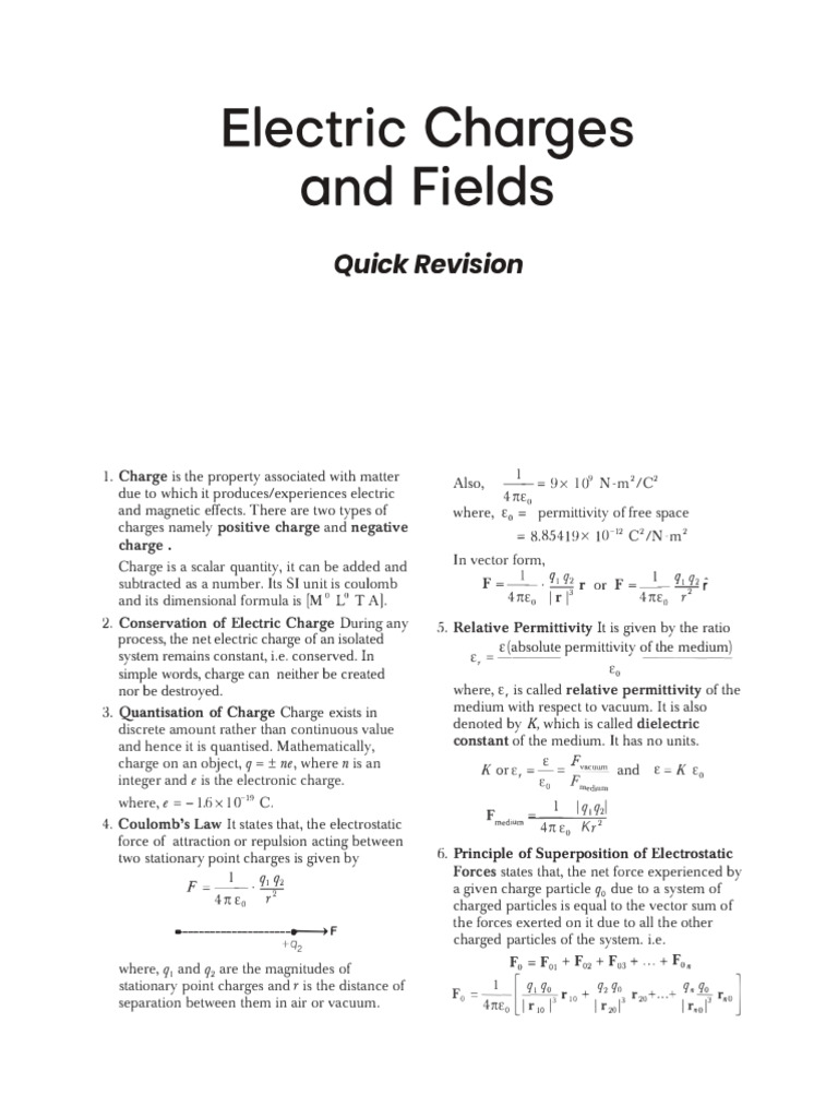Electric Charges and Fields Overview | PDF | Electric Field | Permittivity