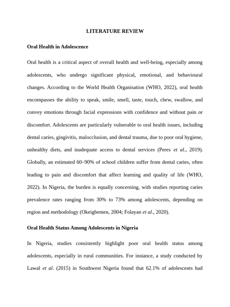 Oral Health Challenges in Nigerian Adolescents | PDF | Oral Hygiene ...