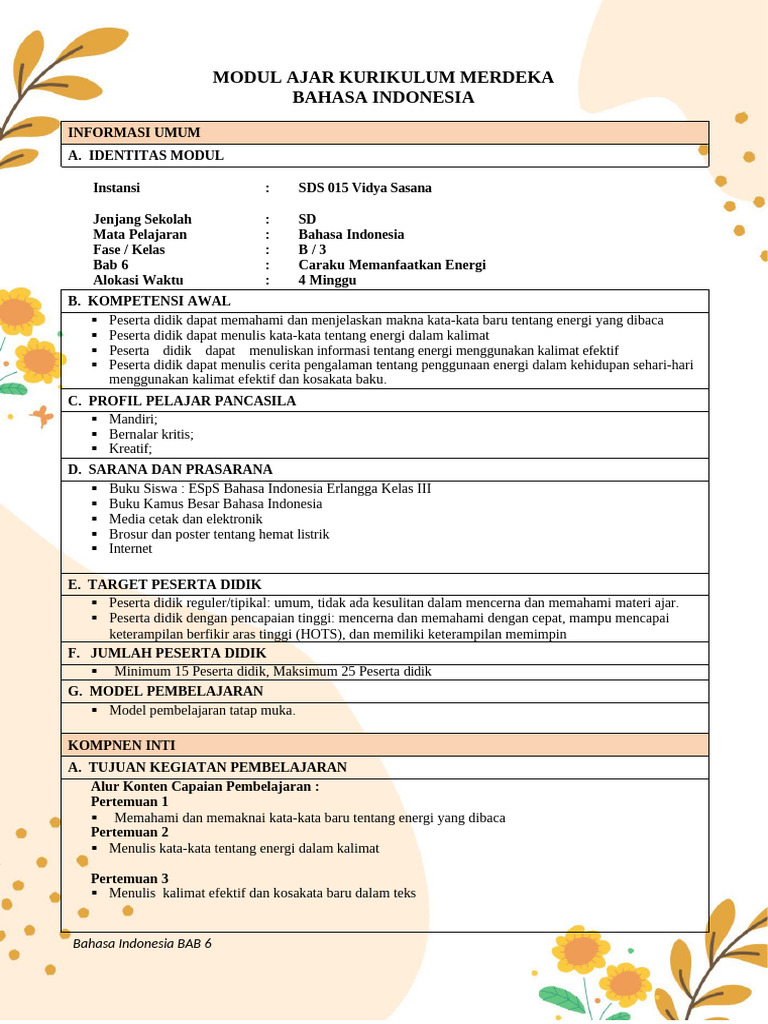 Modul Ajar Bahasa Indonesia SD Kelas 3 | PDF