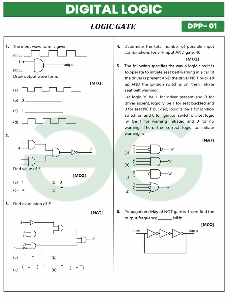 Digital Logic Gate Analysis DPP-01 | PDF | Logic Gate | Electrical ...